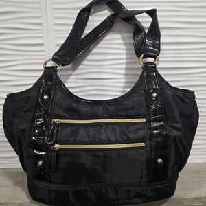 Avon Black Shoulder Bag with Gold Zippers